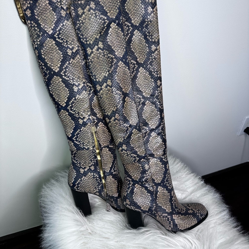 Sam Edelman over the knee snake skin 4 inch heel boots Weird Barbie Movie Boots